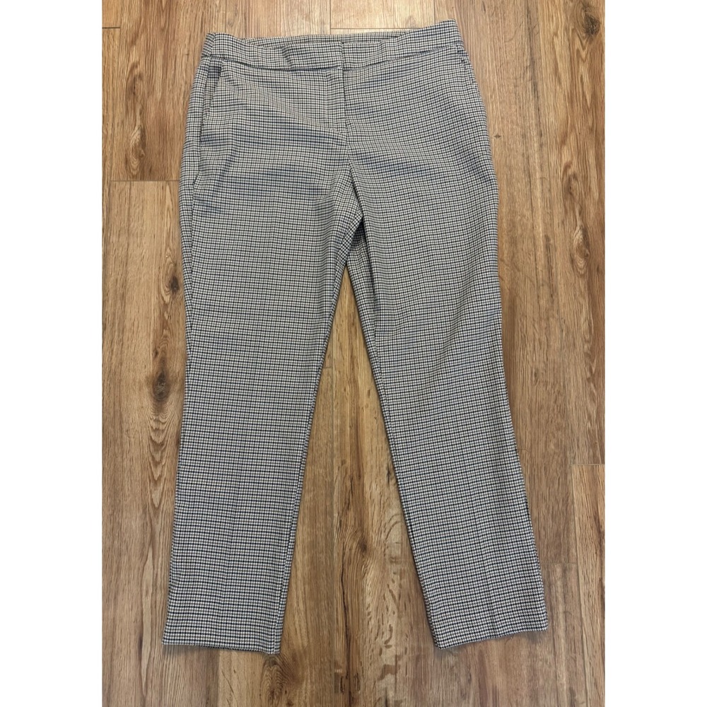 Rachel Zoe Womens Houndstooth Ankle Pants Black Tan Plaid Trousers Size 10
